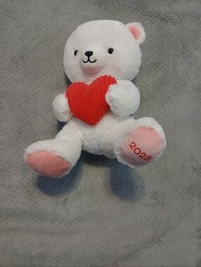 White Plush Bear Holding Red Heart